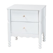 Baxton Studio Hoffman Nightstand - 2-Drawer Bedside Table with Scalloped Apron and Turned Legs for Bedroom, White